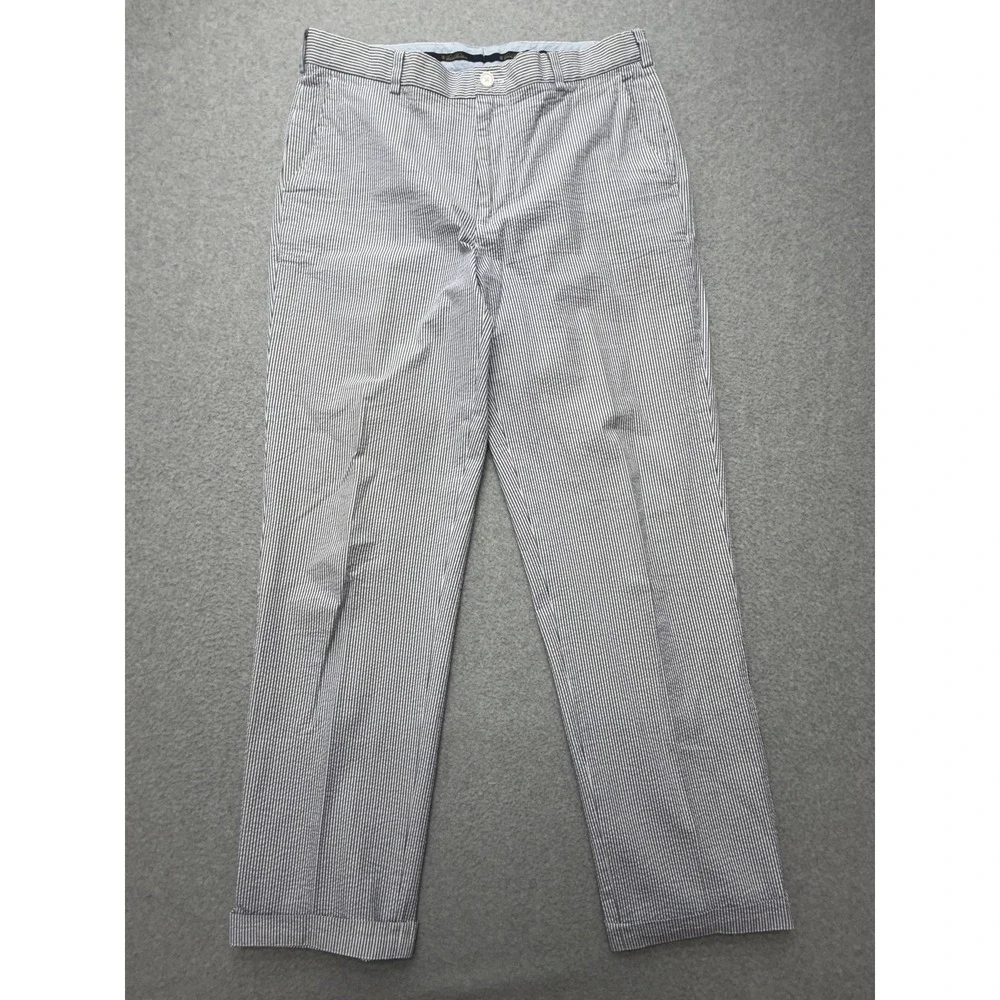 Brooks Brothers Pants Mens 36x34 Blue Stripe Seersucker Dress Clark Cuffed